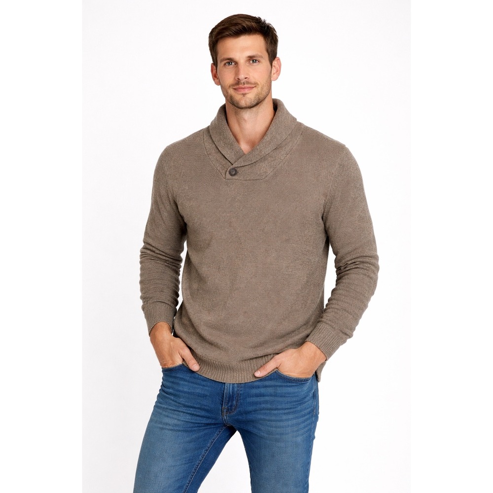 Banana Republic Shawl Collar Button Neck Sweater Mens‎ Large Brown